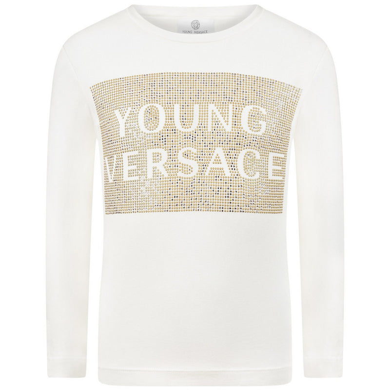 Versace Girls White Studded Shirt Girls Tops Young Versace [Petit_New_York]