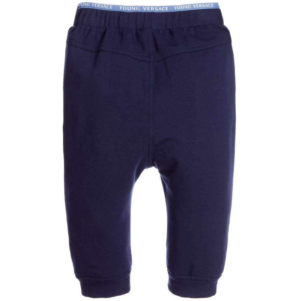 Versace Baby Boys Navy Logo Trimmed Sweatpants Baby Bottoms Young Versace [Petit_New_York]