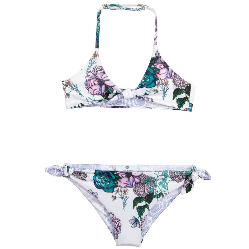 Versace Girls Lilac Floral Bikini Girls Swimwear Young Versace [Petit_New_York]