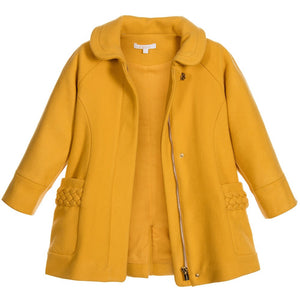 Chloe Girls Yellow Wool Coat with Braided Detail Girls Jackets & Coats Chloé [Petit_New_York]