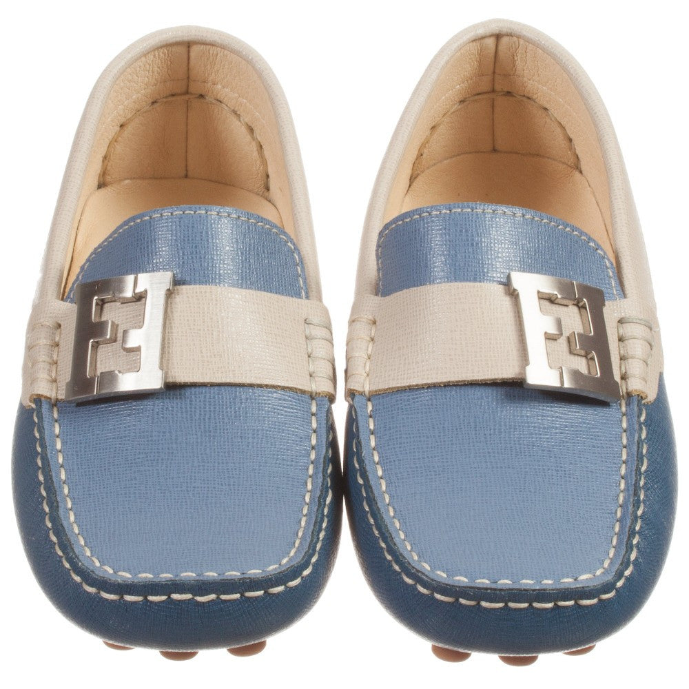 Fendi Boys Blue and Ivory Fancy Loafers Boys Shoes Fendi [Petit_New_York]