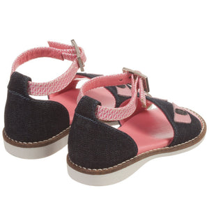 Fendi Girls Pink Leather and Denim 'Monster' Sandals Girls Shoes Fendi [Petit_New_York]