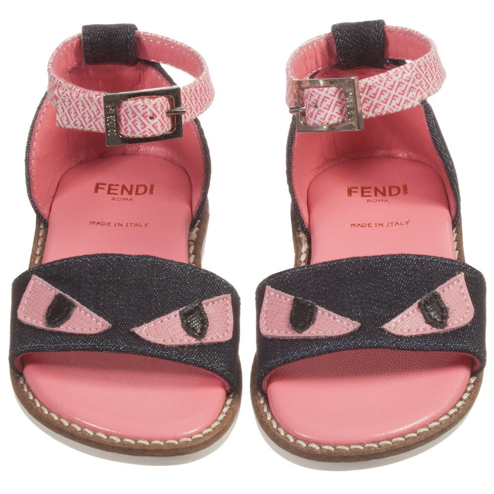 Fendi Girls Pink Leather and Denim 'Monster' Sandals Girls Shoes Fendi [Petit_New_York]