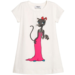 Moschino Girls Ivory 'Vanity Cat' Dress Girls Dresses Moschino [Petit_New_York]