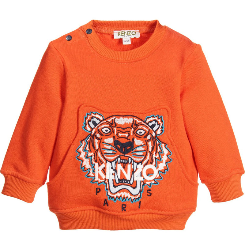 Kenzo Baby Boys Orange Tiger Logo Sweatshirt Baby Sweaters & Sweatshirts Kenzo Paris [Petit_New_York]