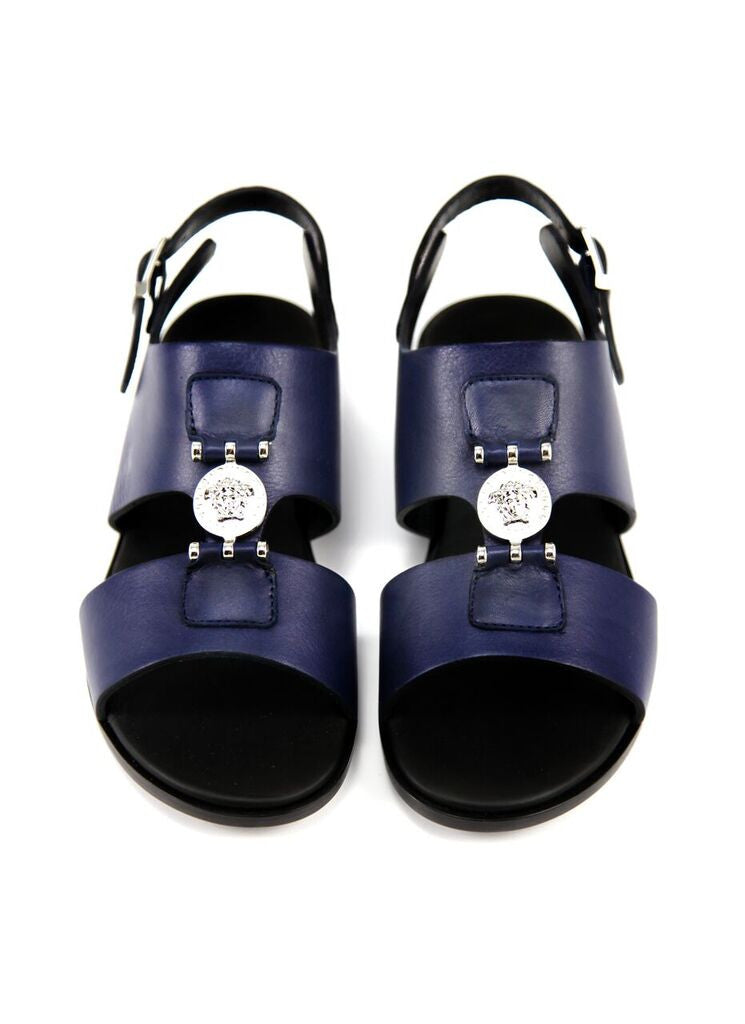 Versace Boys Navy Leather Sandals Boys Shoes Young Versace [Petit_New_York]