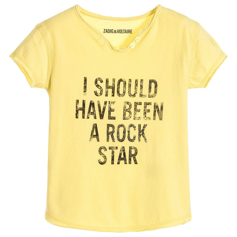 Zadig & Voltaire Girls Yellow 'I should have been a rock star' T-shirt (Mini-me) Girls Tops Zadig & Voltaire [Petit_New_York]